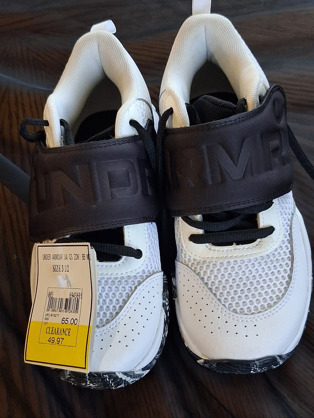 Under Armour White and Black Kids' Strap Sneakers